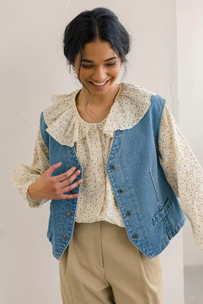 Women Olive Clothing Josie Denim Waistcoat, Mid Blue