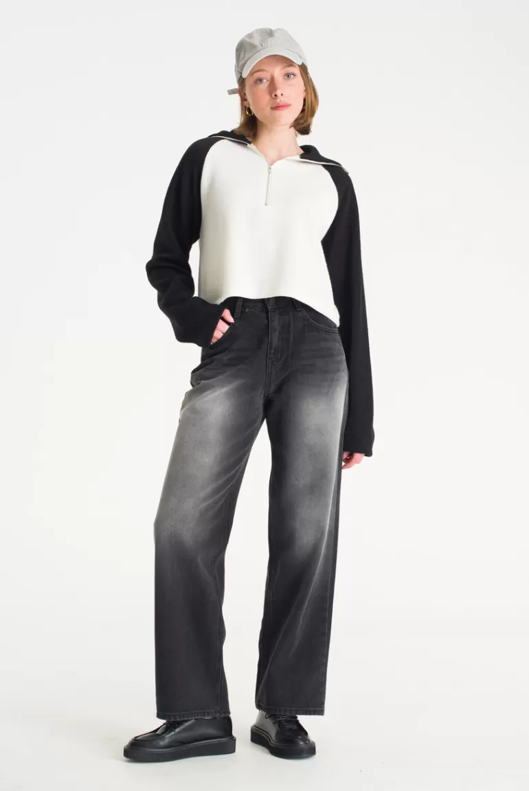 Women Olive Clothing Kanako Black Wide Jean, Black