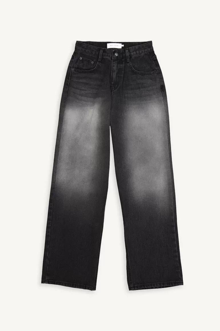 Women Olive Clothing Kanako Black Wide Jean, Black