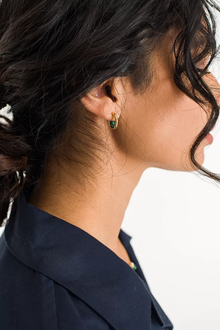Women Olive Clothing Karolina Mini Stone Hoop Earrings, 14K Gold Plated