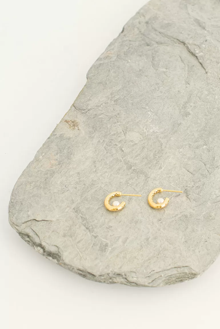 Women Olive Clothing Karolina Pearl Hoop Earrings, 14K Gold Plated
