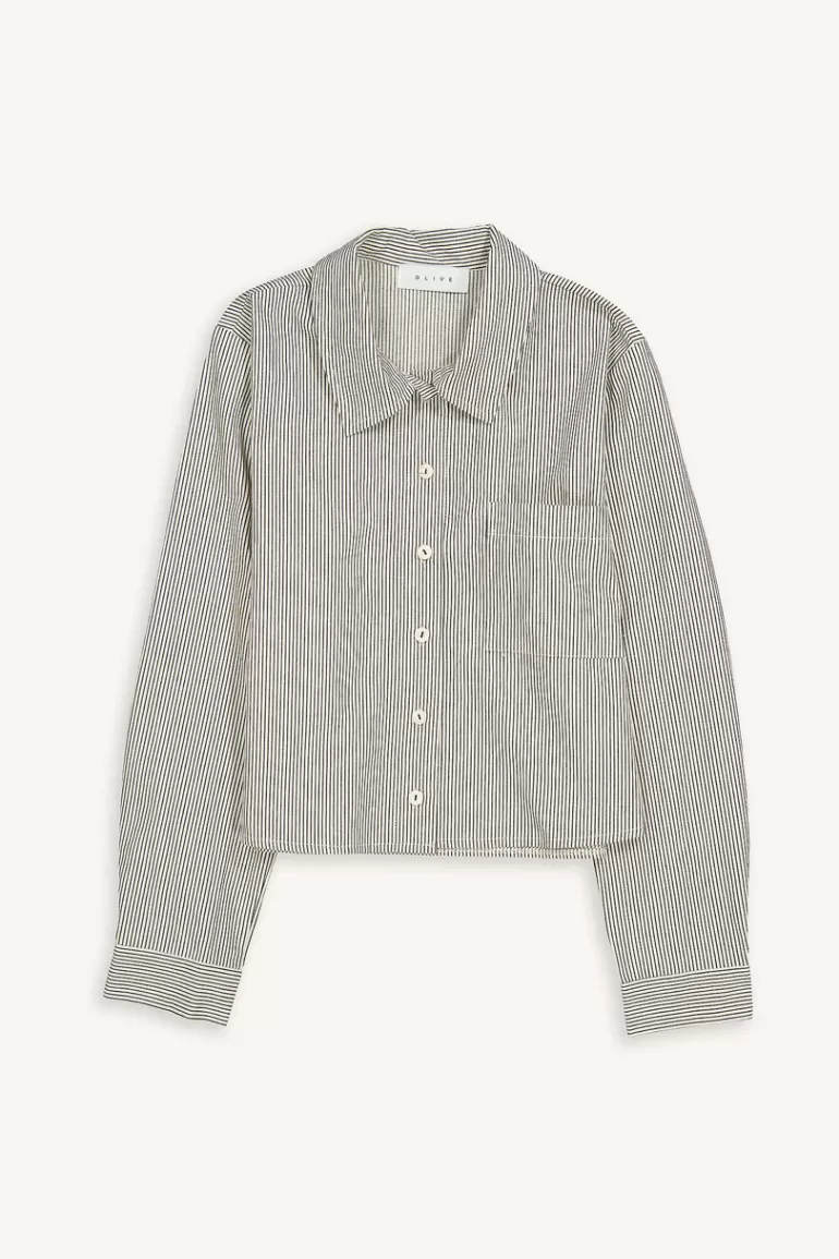 Women Olive Clothing Katami Pinstripe Crop Shirt, Black