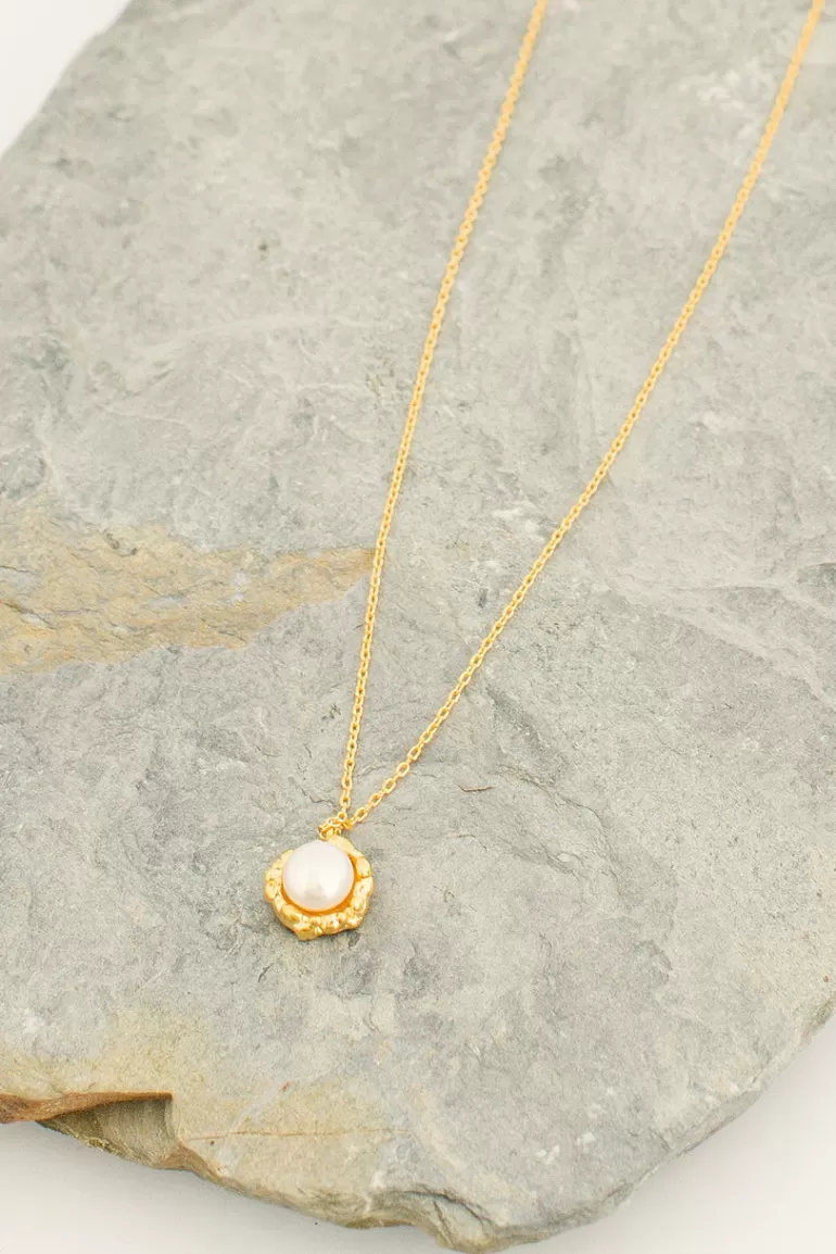 Women Olive Clothing Katrina Pearl Necklace, Gold Plated