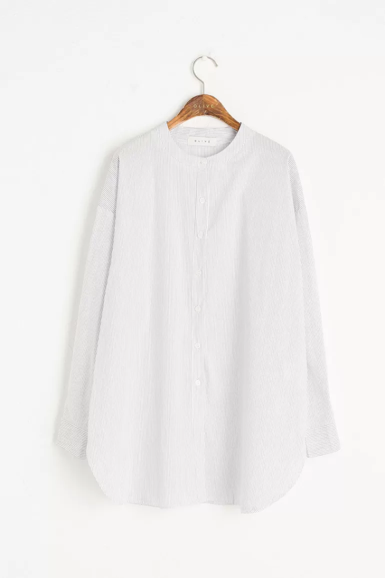 Women Olive Clothing Kernow Blouse, Navy Stripe
