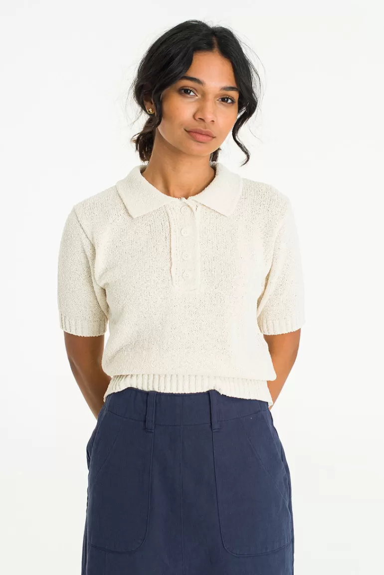 Women Olive Clothing Kiko Button Collar Jumper, Cream