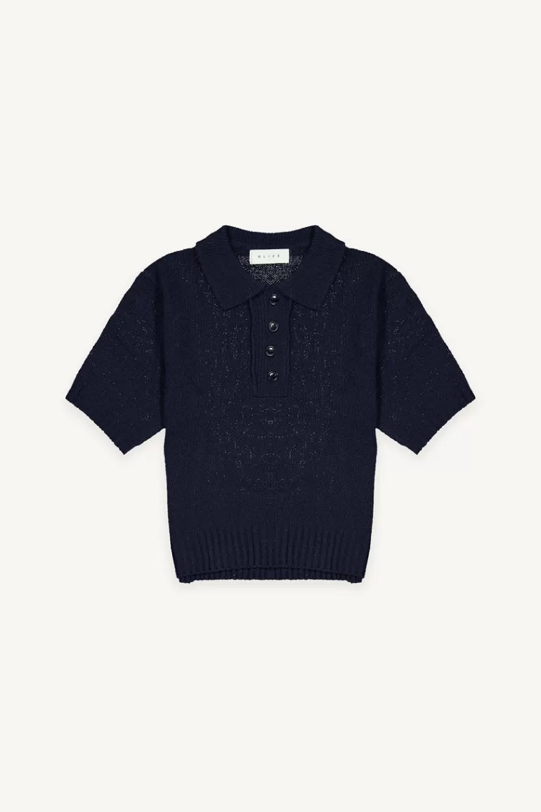 Women Olive Clothing Kiko Button Collar Jumper, Navy