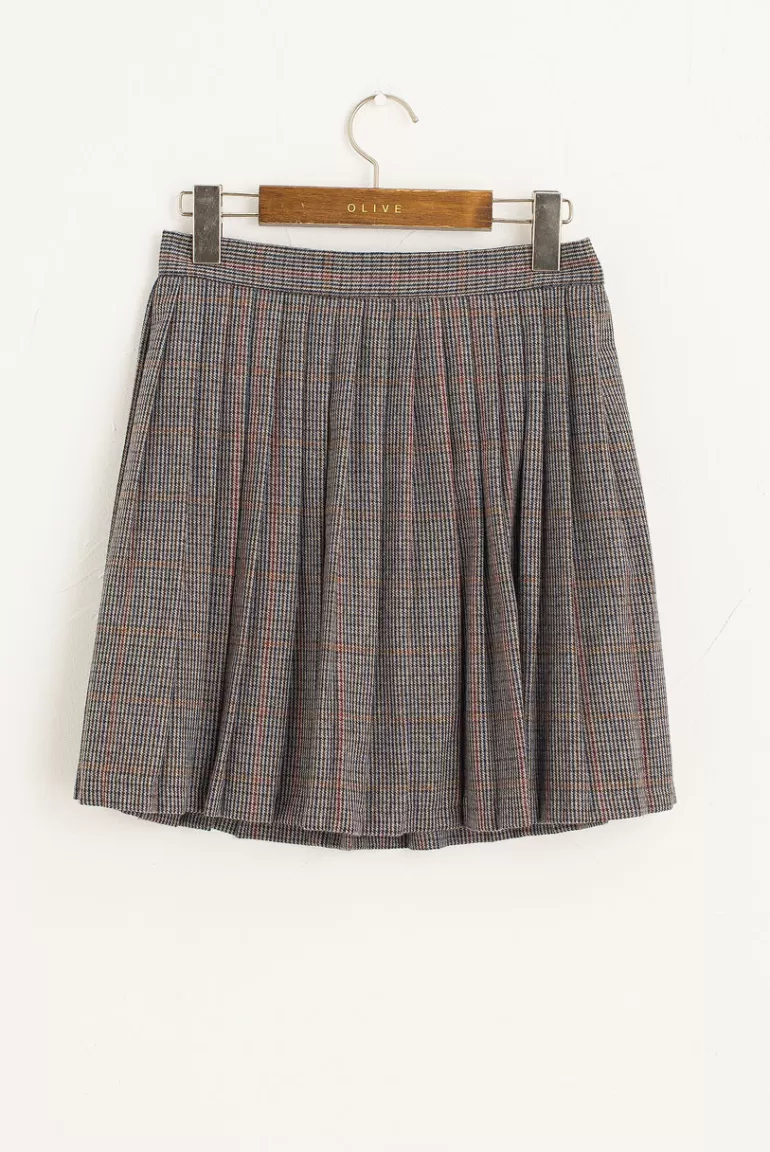 Women Olive Clothing Kiko Check Pleated Mini Skirt, Grey
