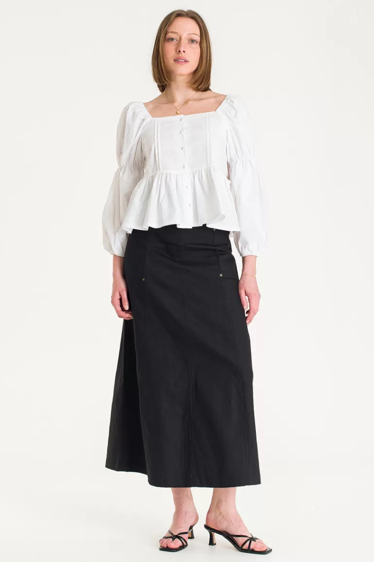 Women Olive Clothing Kiko Cotton Long Skirt, Black