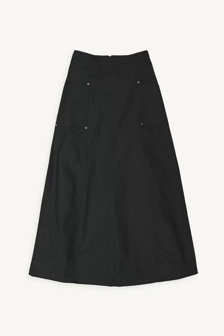 Women Olive Clothing Kiko Cotton Long Skirt, Black