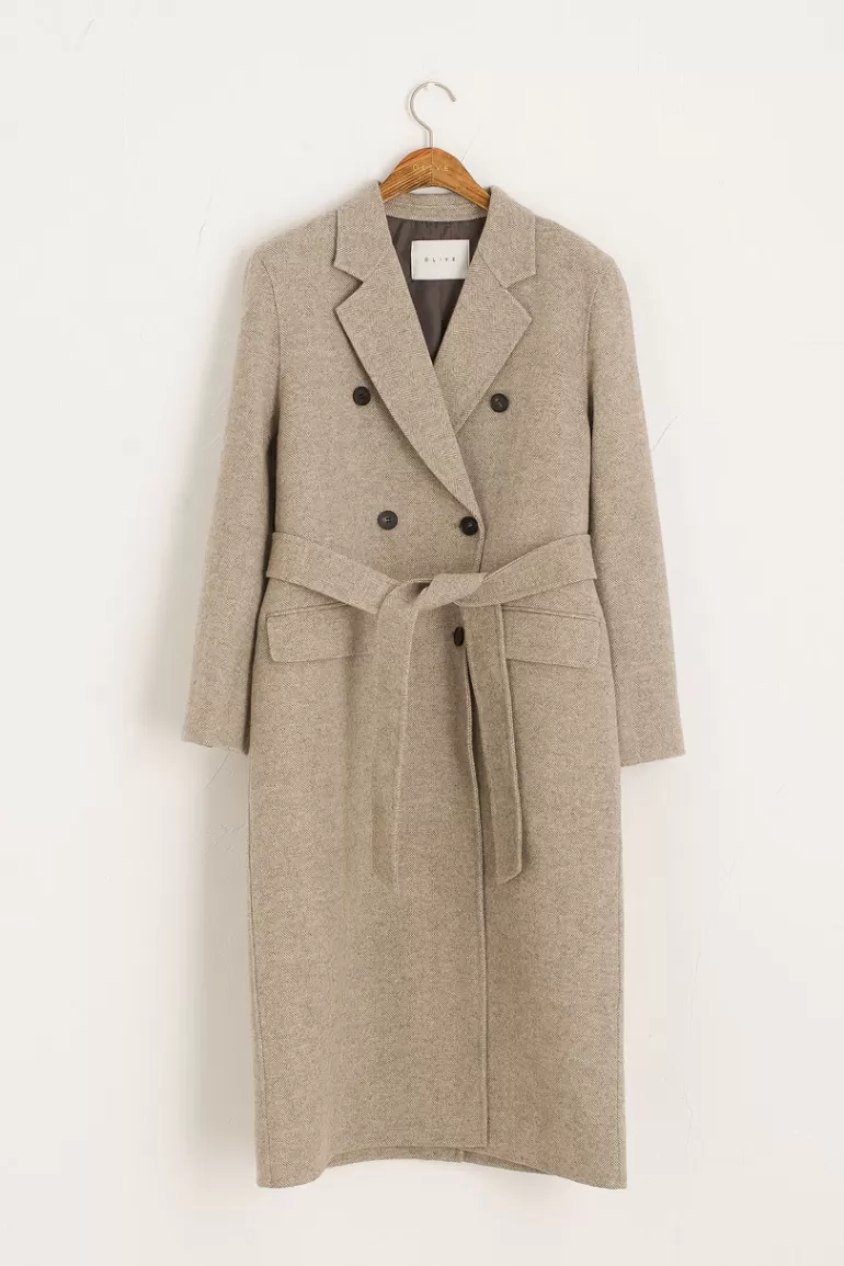 Women Olive Clothing Kiko Herringbone Coat, Beige