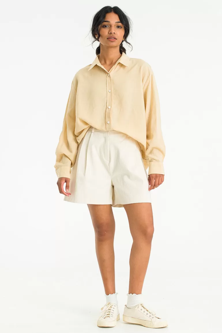 Women Olive Clothing Kiko Linen Blend Shirt, Dust Yellow