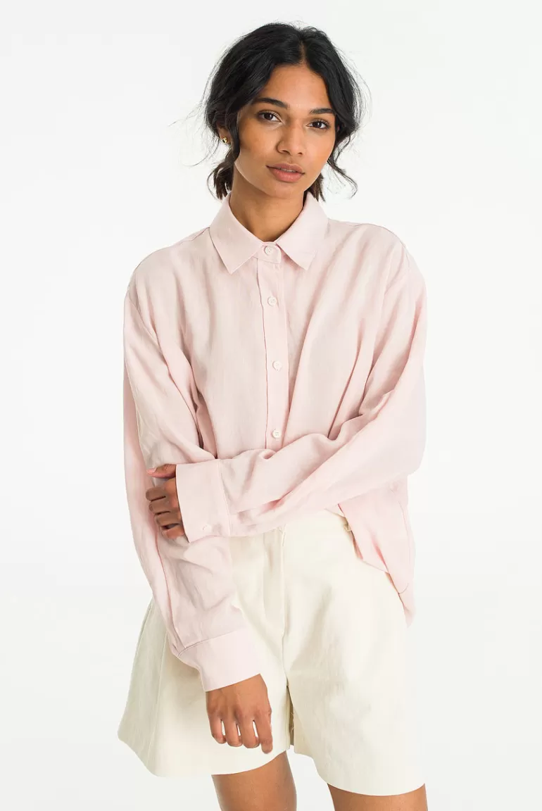Women Olive Clothing Kiko Linen Blend Shirt, Pink