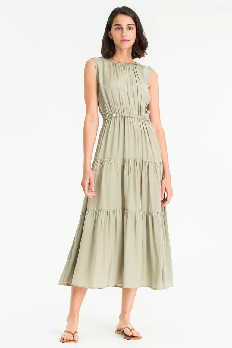Women Olive Clothing Kirin Tiered Dress, Khaki