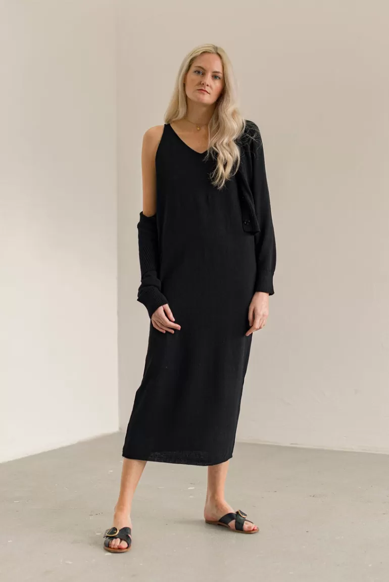 Women Olive Clothing Knitted Slip Dress, Black