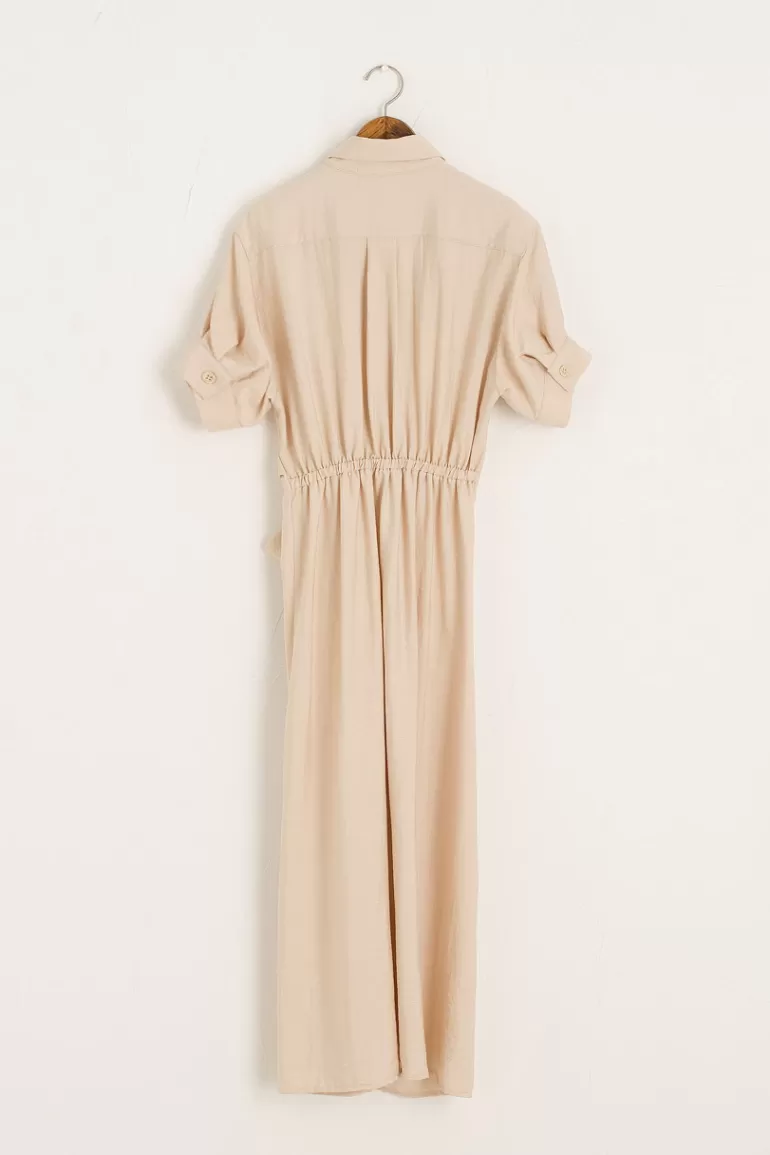 Women Olive Clothing Knotted Waist Dress, Beige