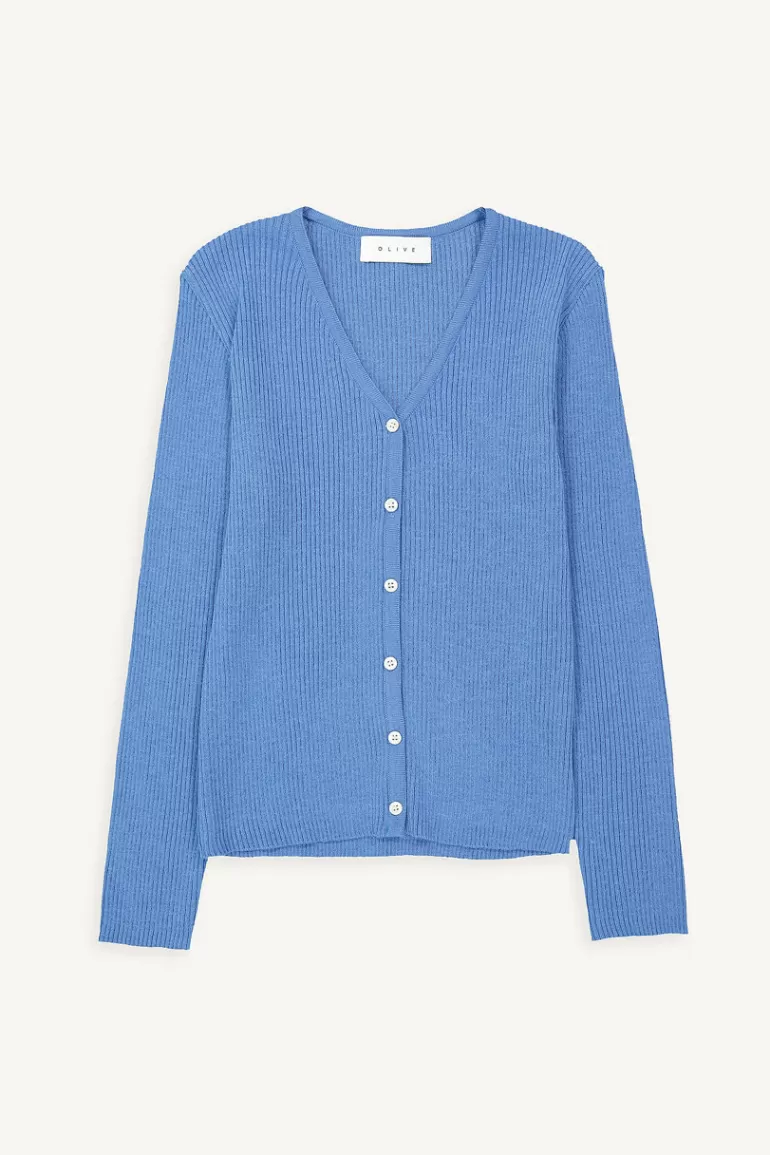 Women Olive Clothing Kobo Ribbed Cardigan, Blue