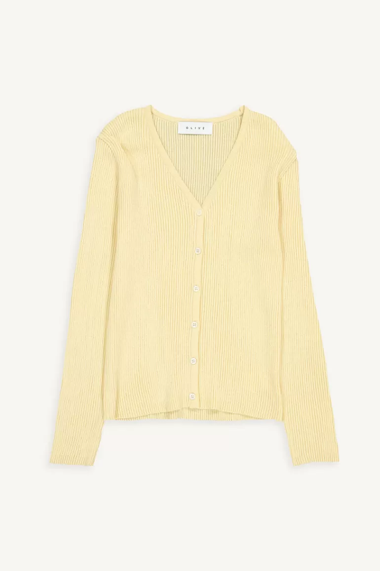 Women Olive Clothing Kobo Ribbed Cardigan, Yellow
