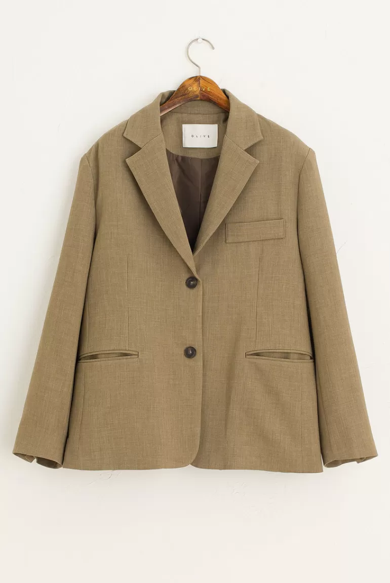 Women Olive Clothing Koya Single Button Jacket, Beige