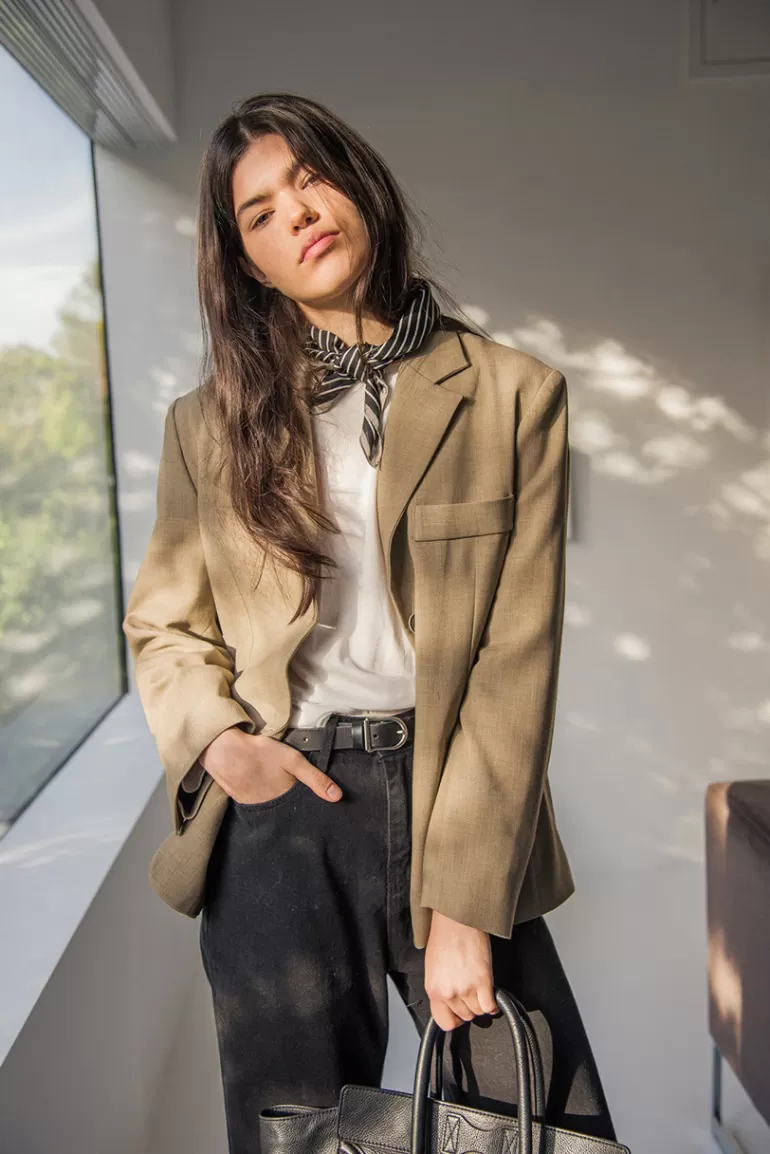 Women Olive Clothing Koya Single Button Jacket, Beige