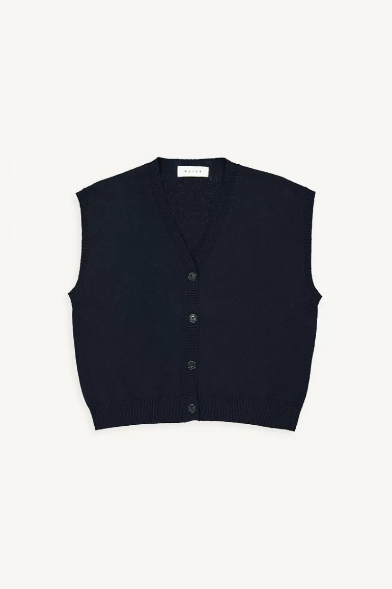Women Olive Clothing Kyoko Button Vest, Navy