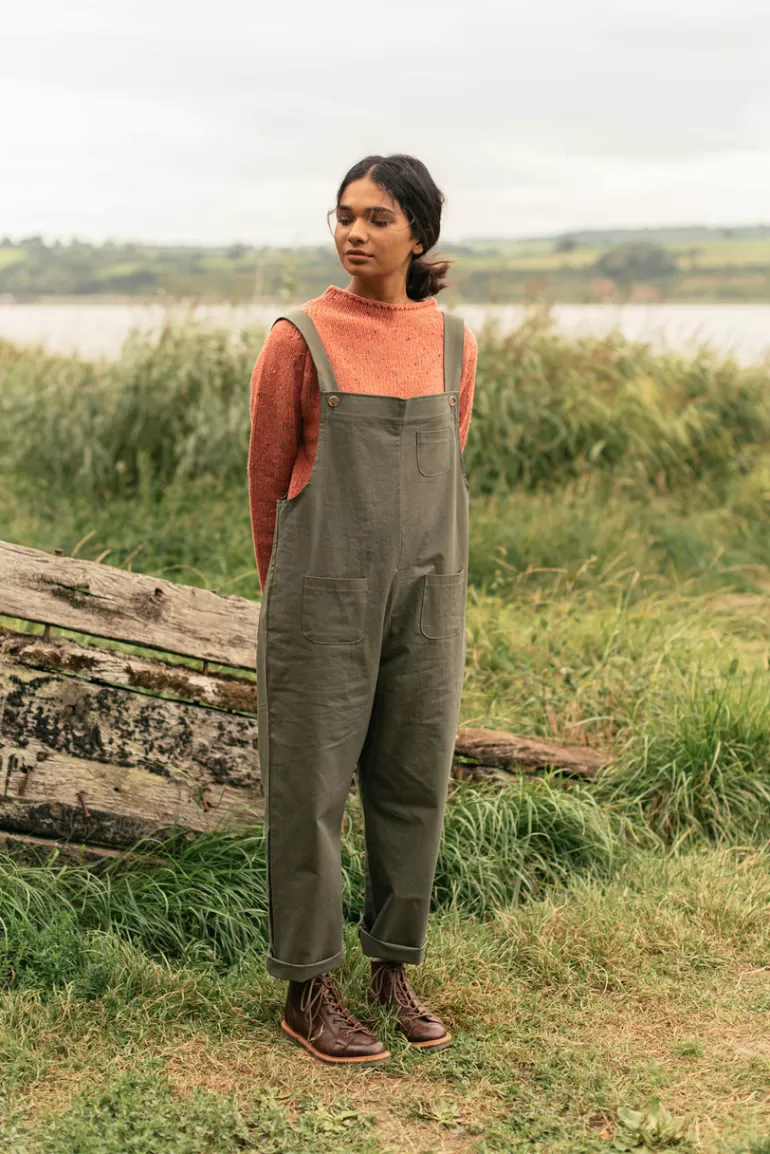 Women Olive Clothing Kyoko Cotton Dungaree, Forest