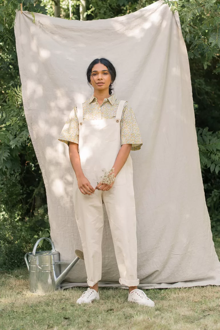 Women Olive Clothing Kyoko Cotton Dungaree, Ivory