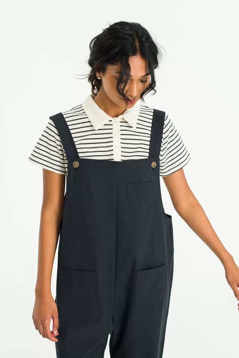 Women Olive Clothing Kyoko Cotton Dungaree, Navy