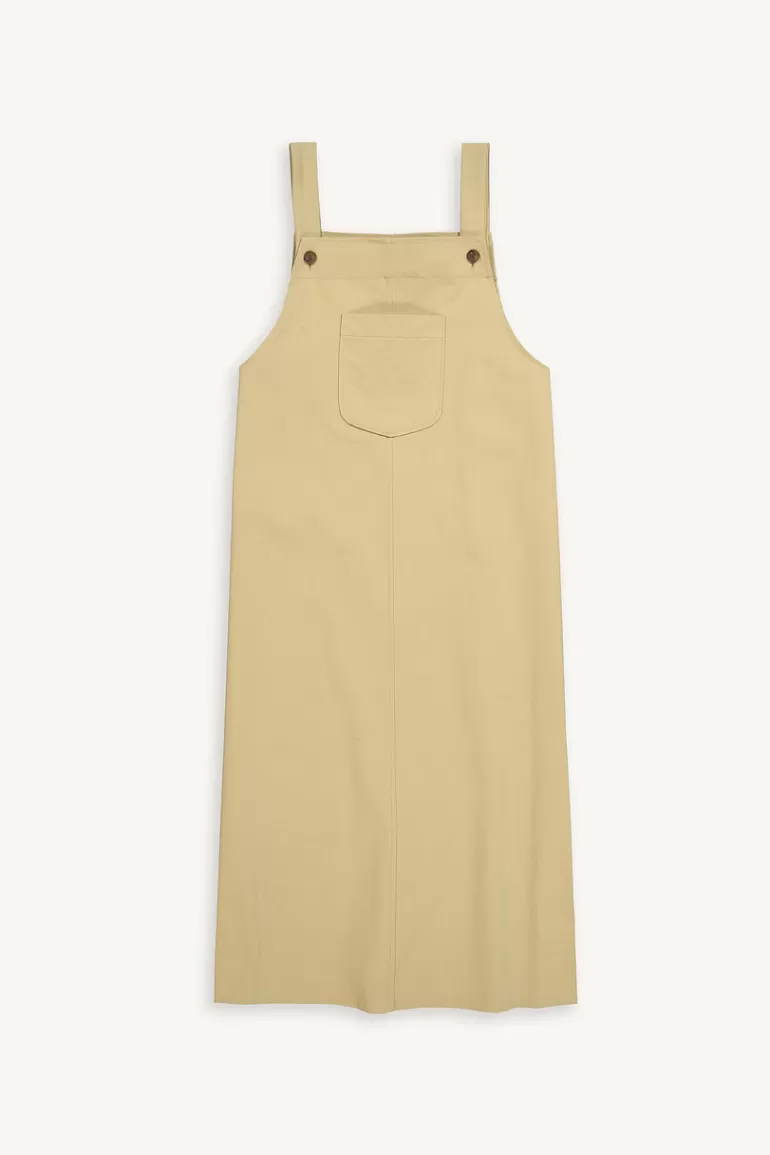 Women Olive Clothing Kyoko Long Dungaree Dress, Beige