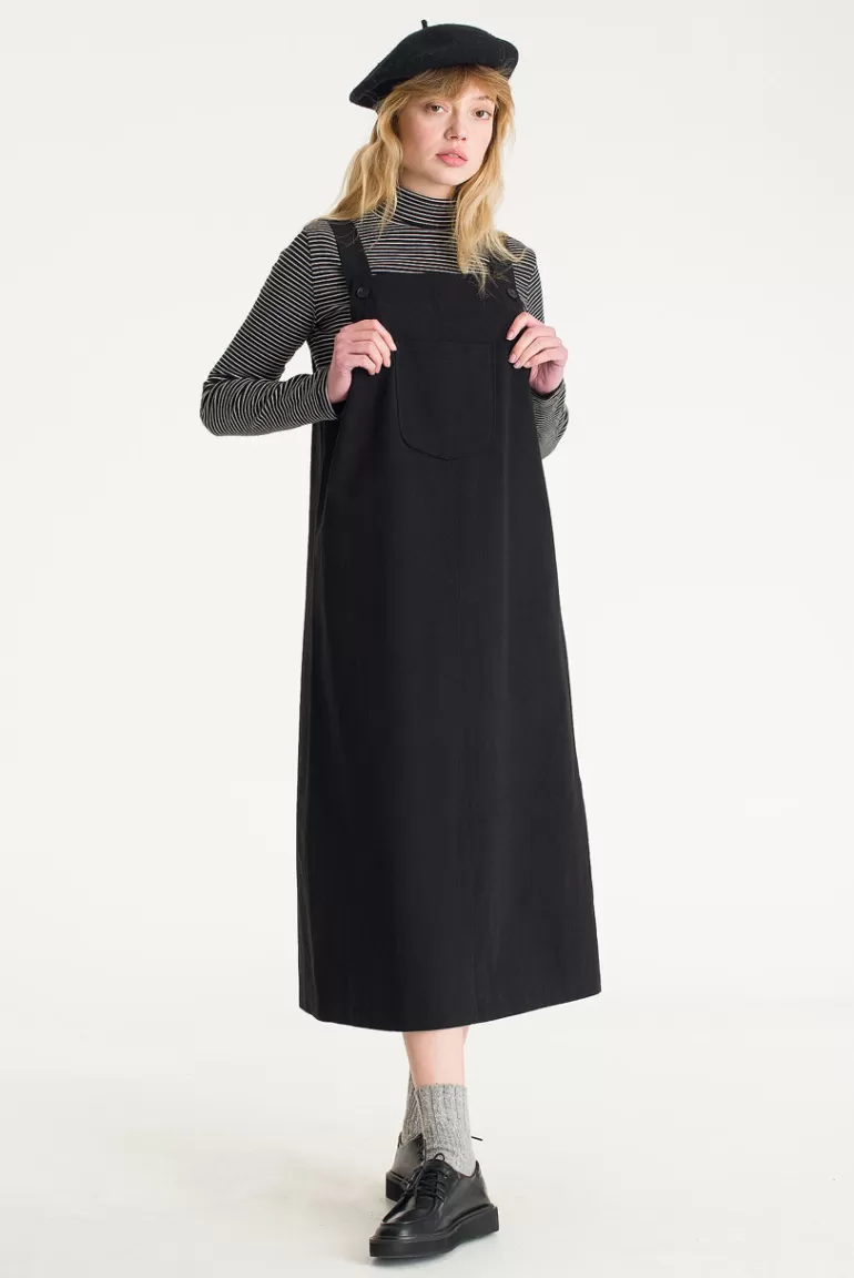Women Olive Clothing Kyoko Long Dungaree Dress, Black