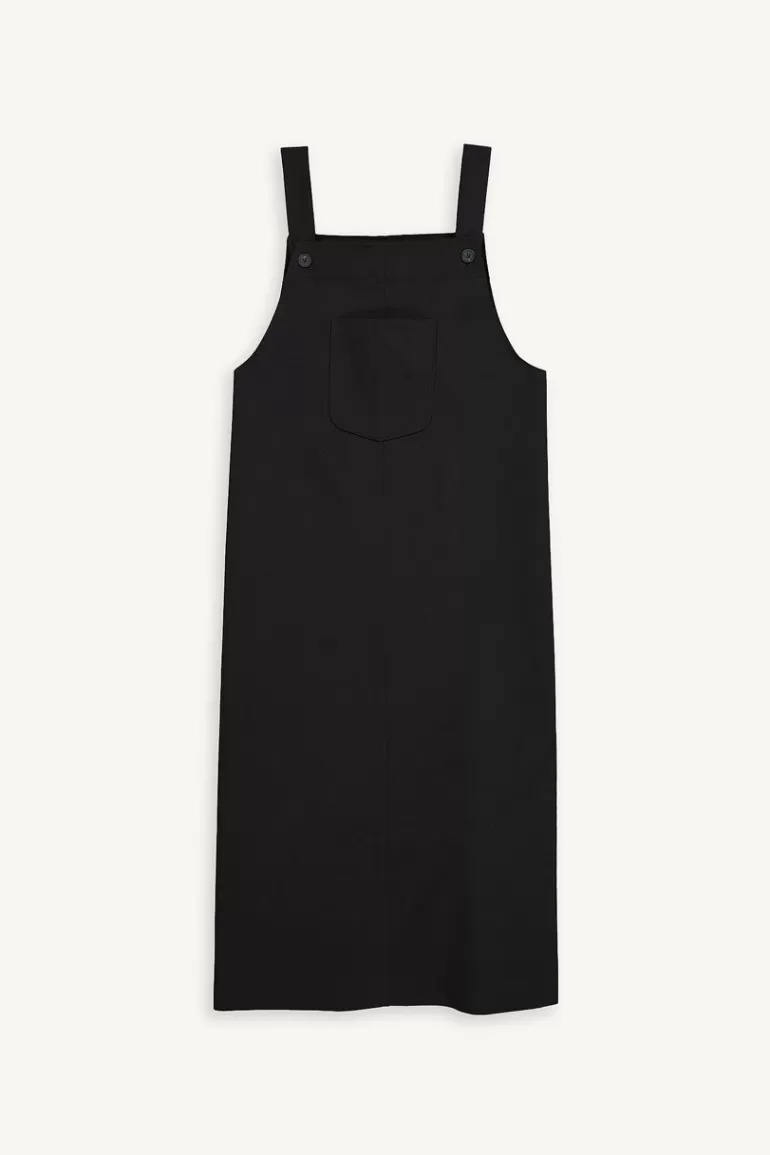 Women Olive Clothing Kyoko Long Dungaree Dress, Black