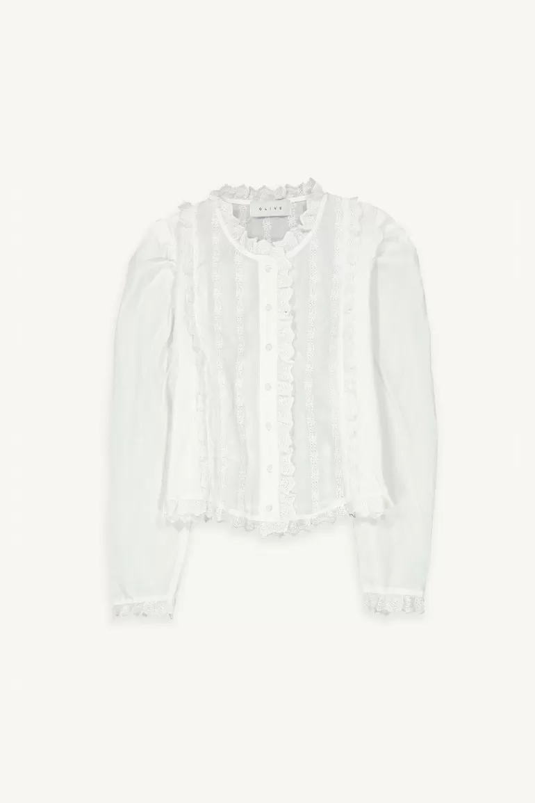 Women Olive Clothing Lace Collar Blouse, Ivory