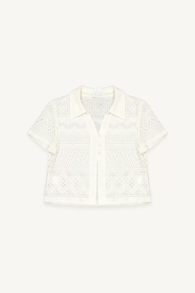 Women Olive Clothing Lace Open Blouse, Cream