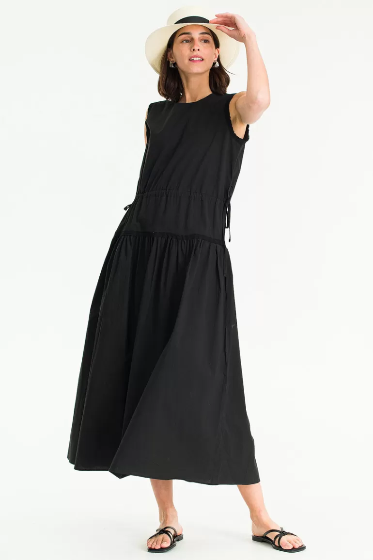 Women Olive Clothing Lace Waist String Dress, Black