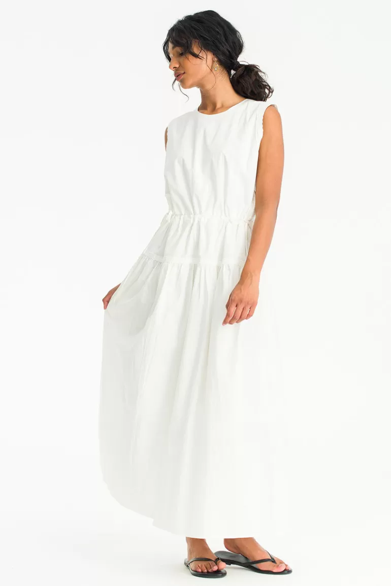 Women Olive Clothing Lace Waist String Dress, Ivory