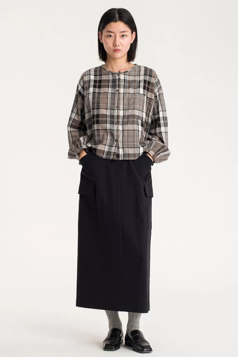 Women Olive Clothing Large Check Over Size Short Shirt, Black