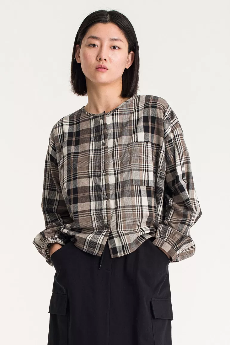 Women Olive Clothing Large Check Over Size Short Shirt, Black