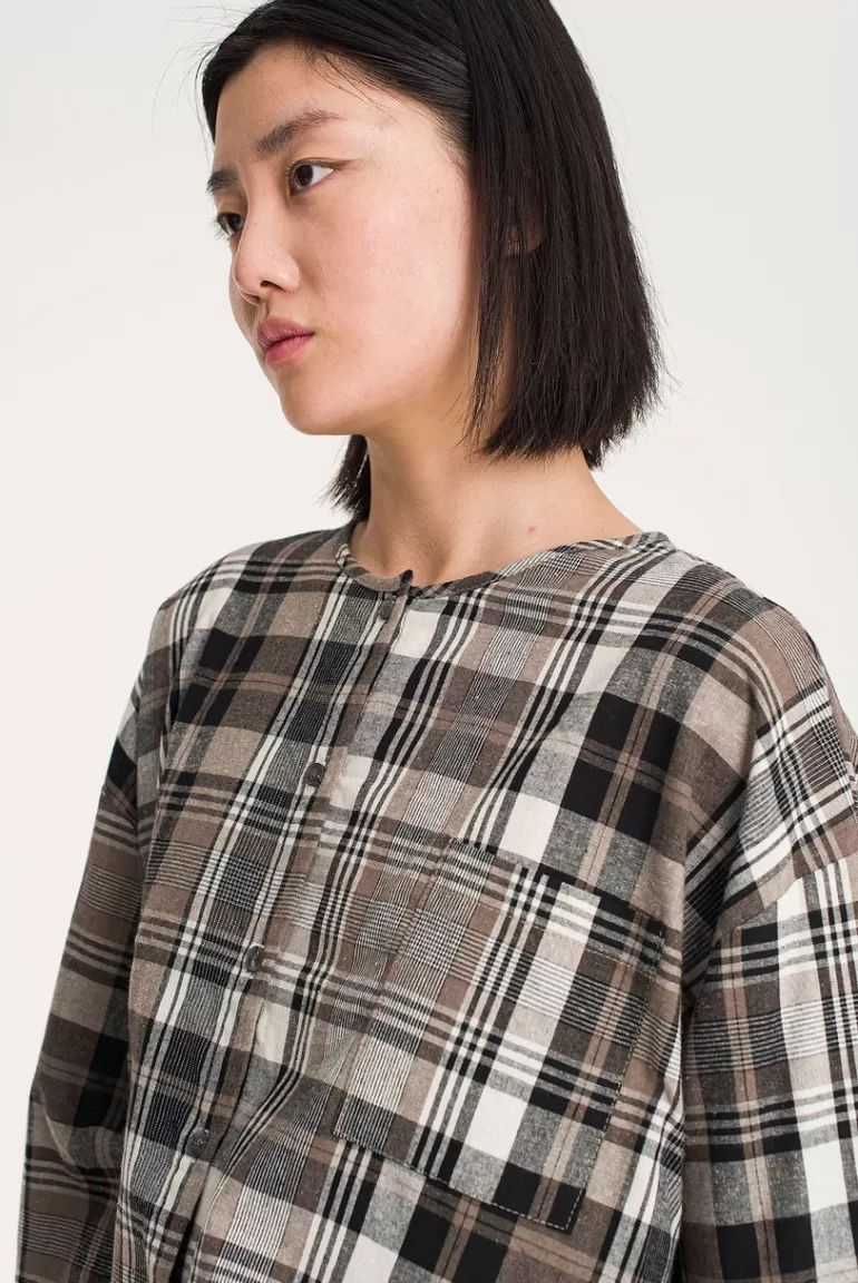 Women Olive Clothing Large Check Over Size Short Shirt, Black