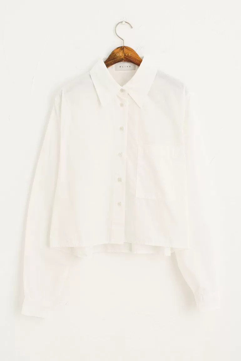 Women Olive Clothing Large Pocket Crop Shirt, Ivory