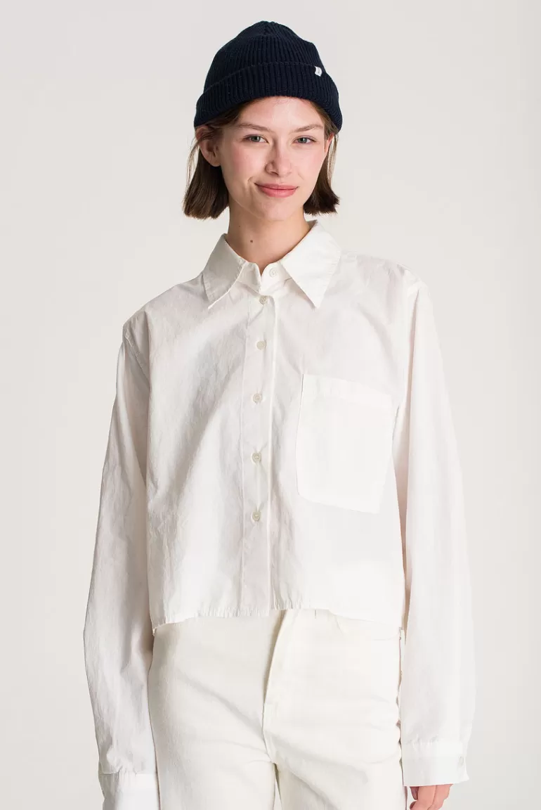 Women Olive Clothing Large Pocket Crop Shirt, Ivory