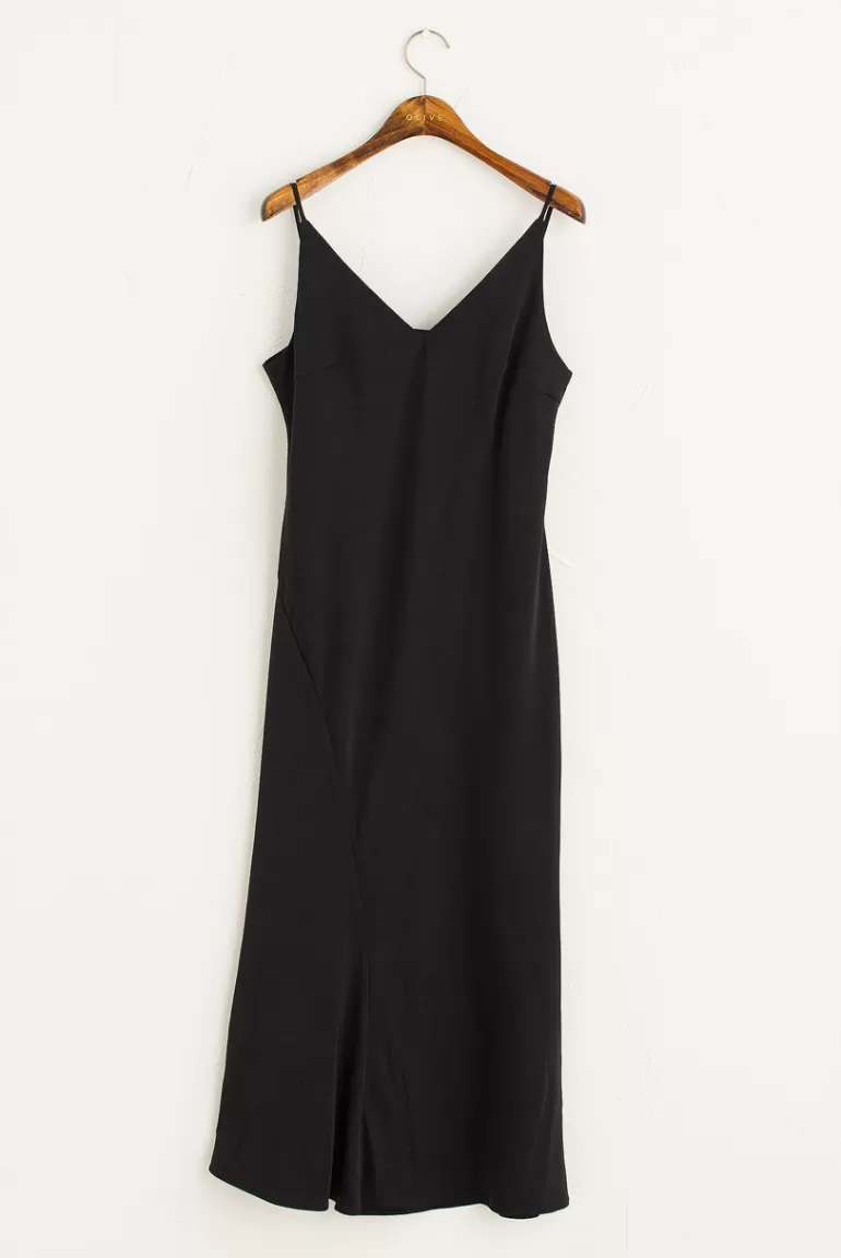 Women Olive Clothing Laura Satin Sleeveless Dress, Black