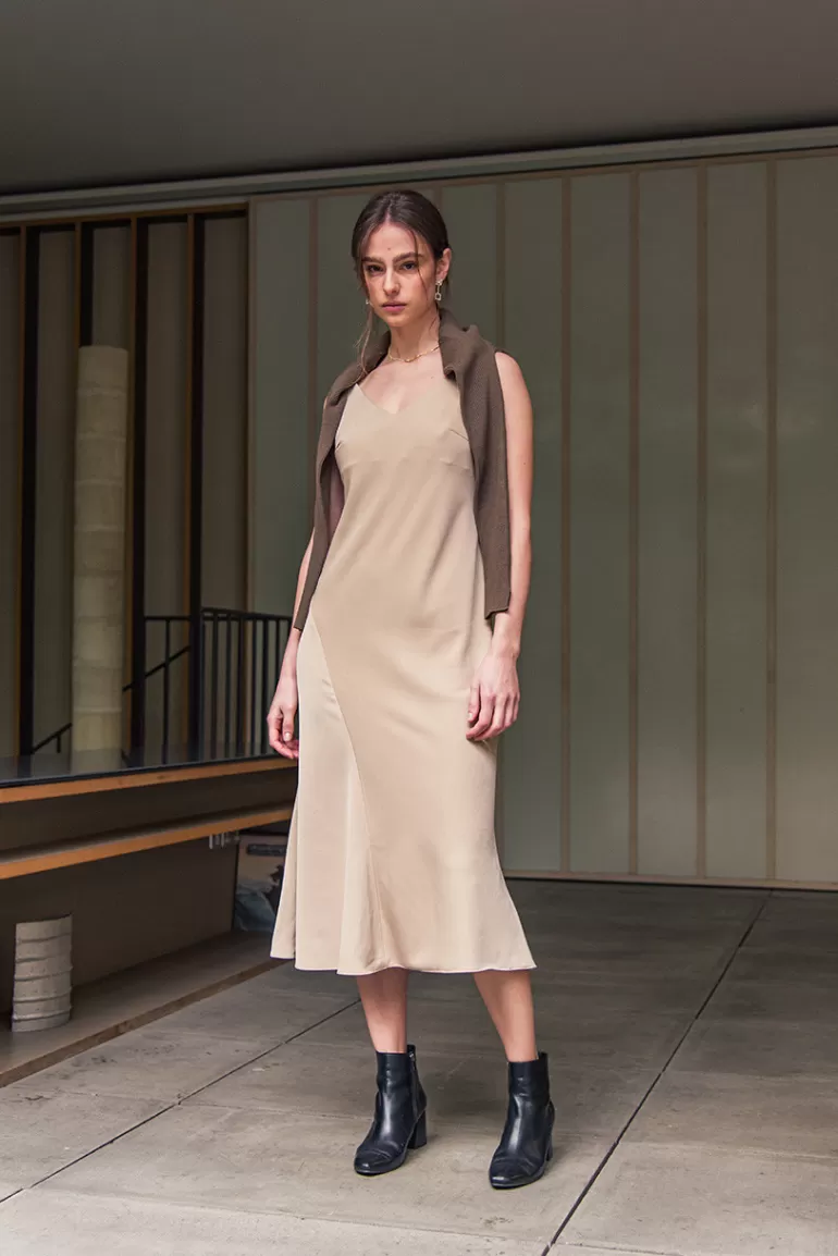 Women Olive Clothing Laura Satin Sleeveless Dress, Creambeige