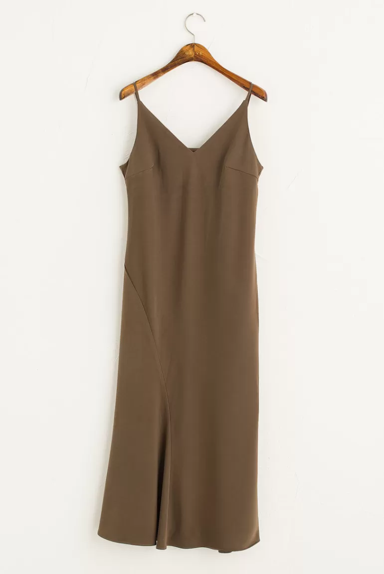 Women Olive Clothing Laura Satin Sleeveless Dress, Khakibrown
