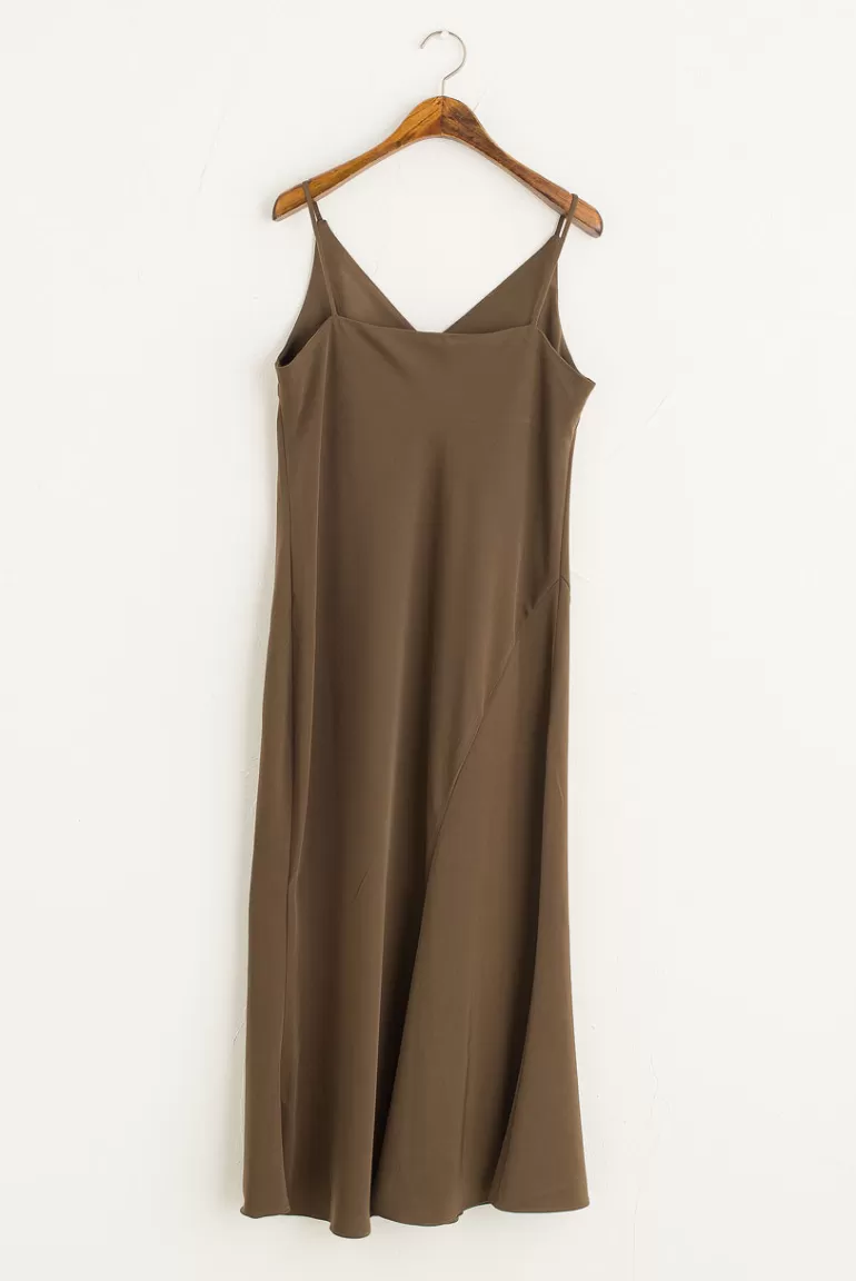 Women Olive Clothing Laura Satin Sleeveless Dress, Khakibrown
