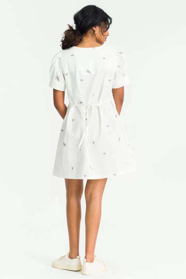 Women Olive Clothing Lavender Embroidered Square Neck Dress, White