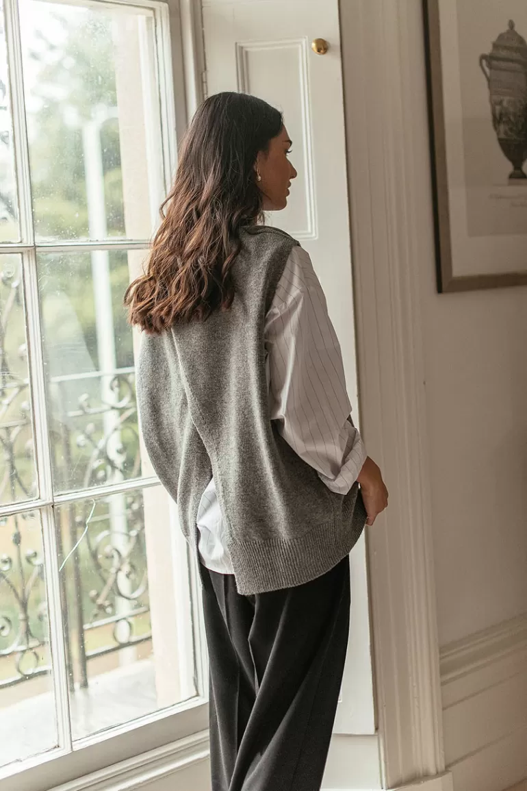 Women Olive Clothing Leah Open Back Knit Vest, Grey