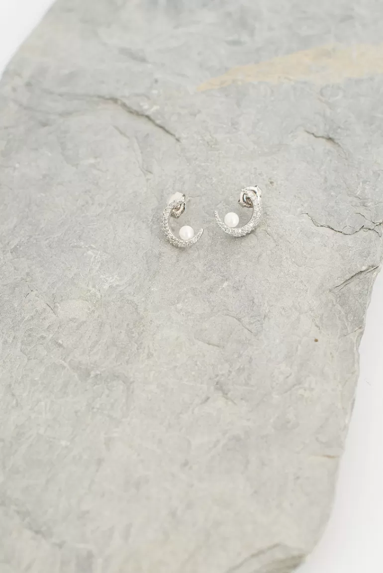 Women Olive Clothing Leena Crescent Earrings, Silver Plated