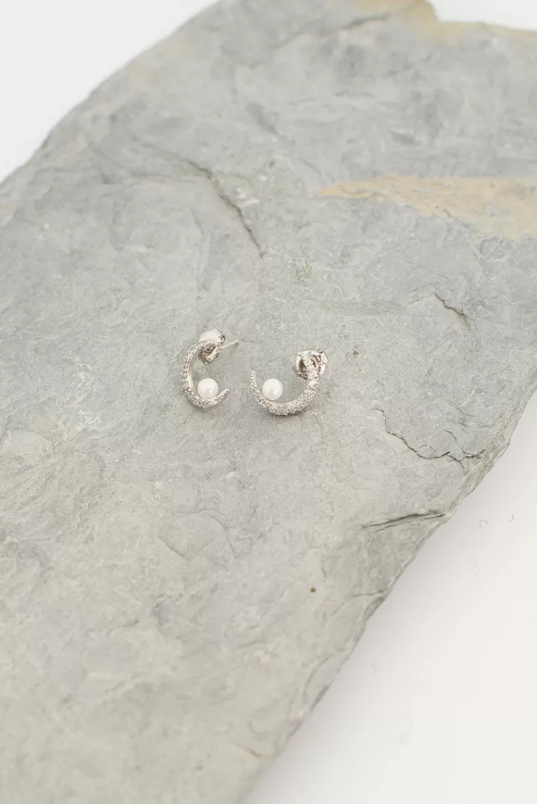 Women Olive Clothing Leena Crescent Earrings, Silver Plated