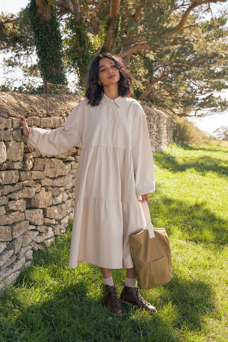 Women Olive Clothing Leon Long Tiered Dress, Beige