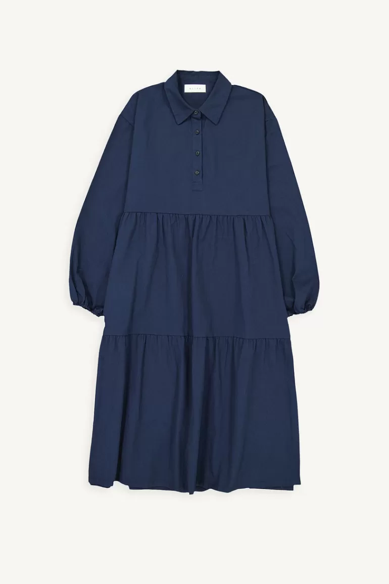 Women Olive Clothing Leon Long Tiered Dress, Navy