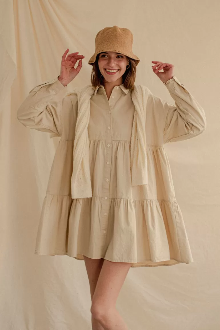 Women Olive Clothing Leon Tiered Dress, Beige